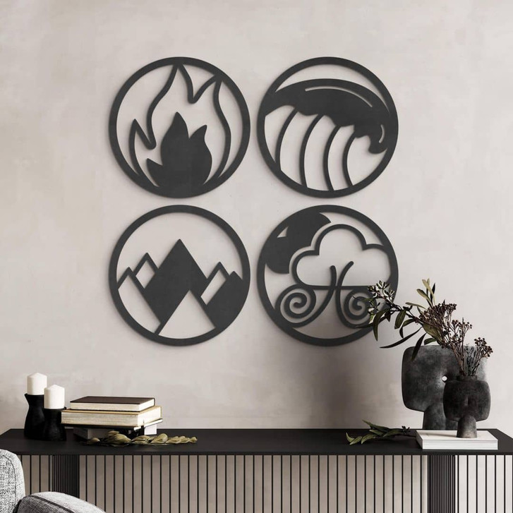 MDF-Holzdeko Vier Elemente - Feuer Wasser Erde Luft - Rund (4-teilig) - WA405644
