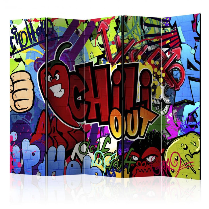 Paravent, Raumteiler freistehend, Trennwand - Graffiti - Chili aus, 5-teilig - 225 x 172 cm - WA454634