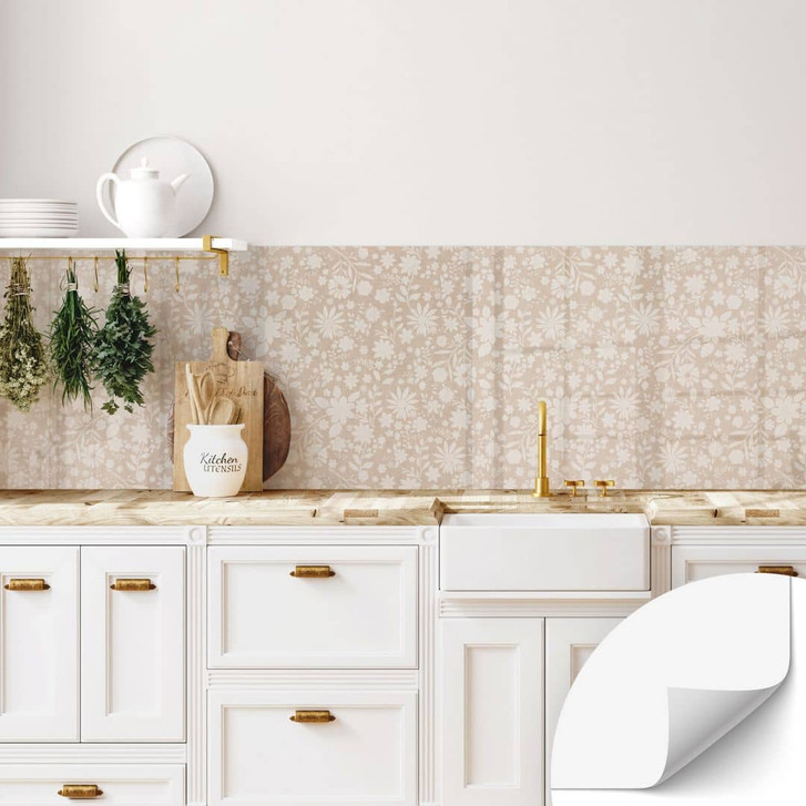 Selbstklebende Küchenrückwand Vintage Blumen in Leinenoptik - Bloomery Decor - WA483925