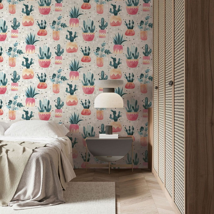 Vliestapete in Grau Grün Rot Blumen Pflanzen Floral Natur Modern - WA451140