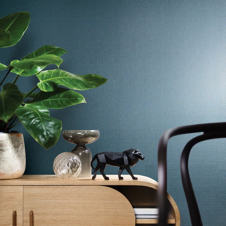 Vliestapete mit feinen Linien und leichter Struktur blau, türkis Uni - WA446653