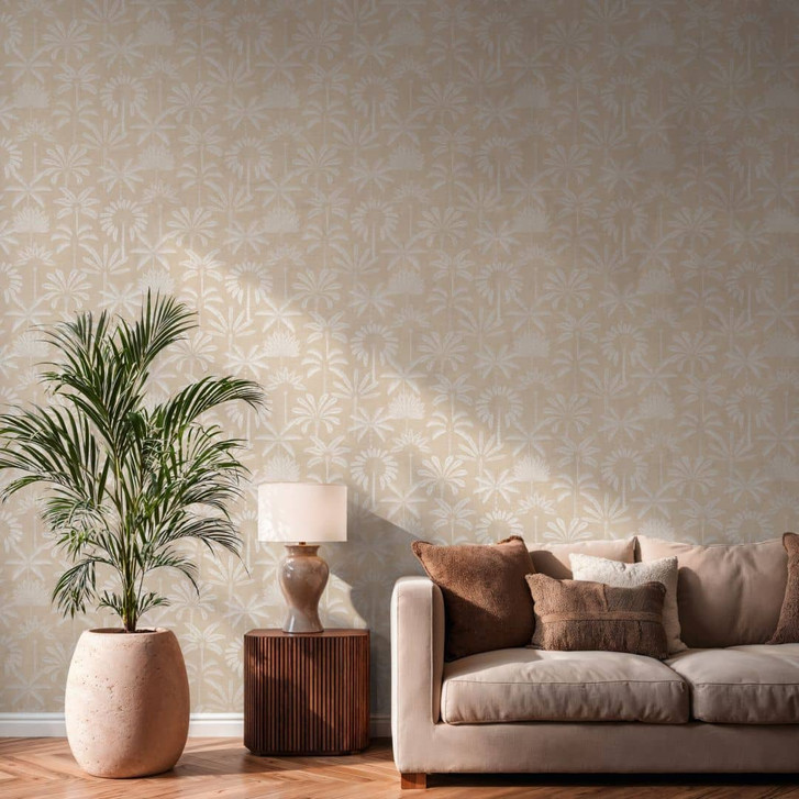 Vliestapete Palmen beige creme weiss metallic Tapete Wandtapete Blätter Natur - WA503060