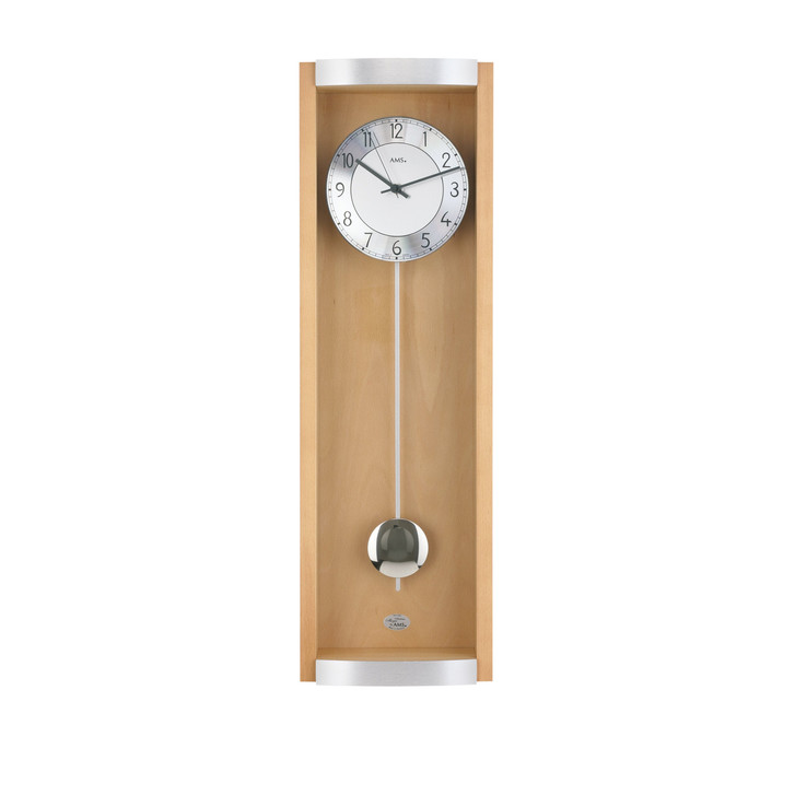 Funkwanduhr Pendeluhr Buche Massivholz, Aluminium-Applikation - UG100909