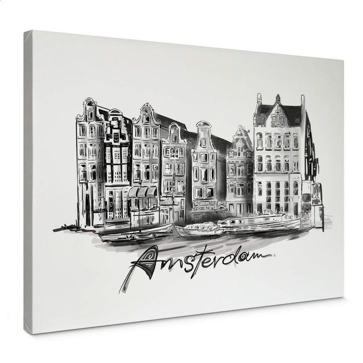 Leinwandbild Love your City - Amsterdam - Schwarz-Weiss - WA347506