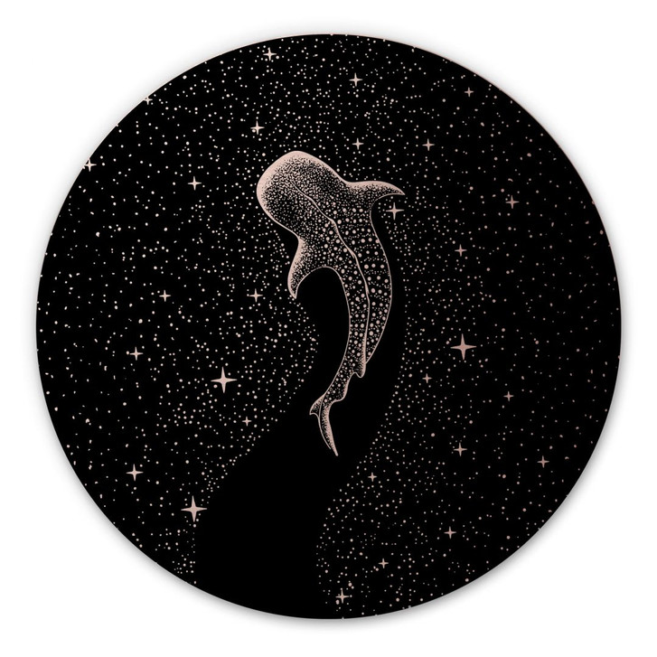 Wandbild mit Kupfereffekt Walhai im Ozean der Sterne - Cakir - Alu-Dibond Rund - WA441598