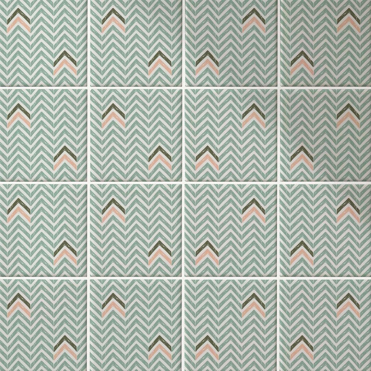 Fliesenaufkleber Boho - Fischgrätenmuster salbei rosa grün - 12er Set - WA398016