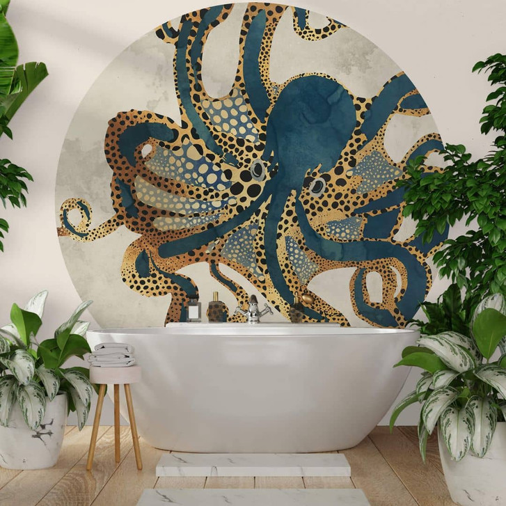 Fototapete SpaceFrog Designs - Goldener Oktopus - Rund - Selbstklebend/Vlies - WA345575