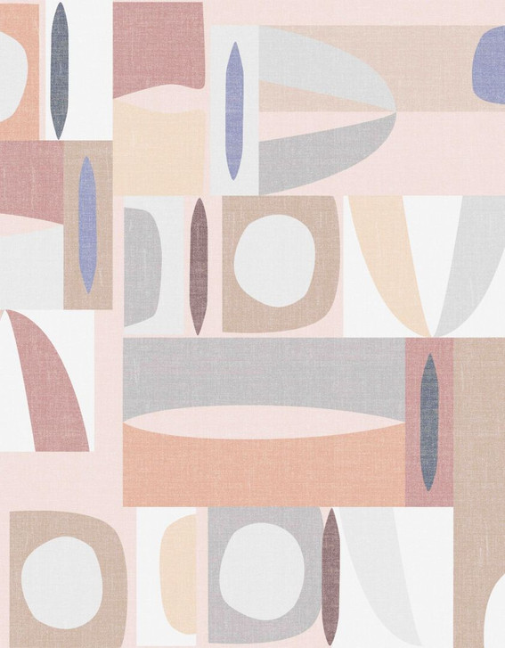 Fototapete Wandtapete mit Motiv Geometrische Retro-Formen in Pastell Beige, Rosé 3.4 x 2.65 m - WA505323