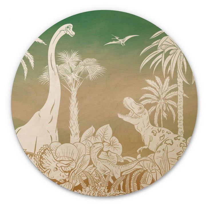 Holzbild Abenteuerreise zu den Dinosauriern - Ombre - Kikki Belle - Rund - WA435597