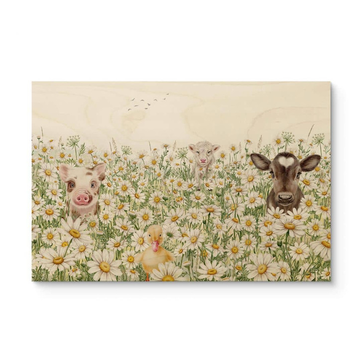 Holzbild Bauernhoftiere auf der Blumenwiese - Kikki Belle - WA417034