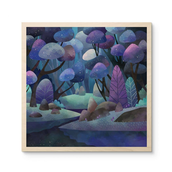 Holzbild Zauberwald in Mitternachtsblau - DigitalArtsi - WA487315