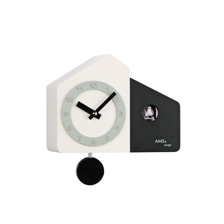 Pendelwanduhr Holzgehäuse weiss und schwarz lackiert, Wand/Tischuhr - UG100254
