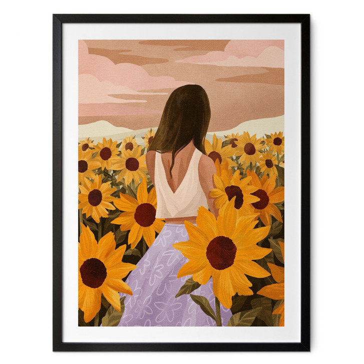 Poster Frau im Sonnenblumenfeld - Goed Blauw - WA498630