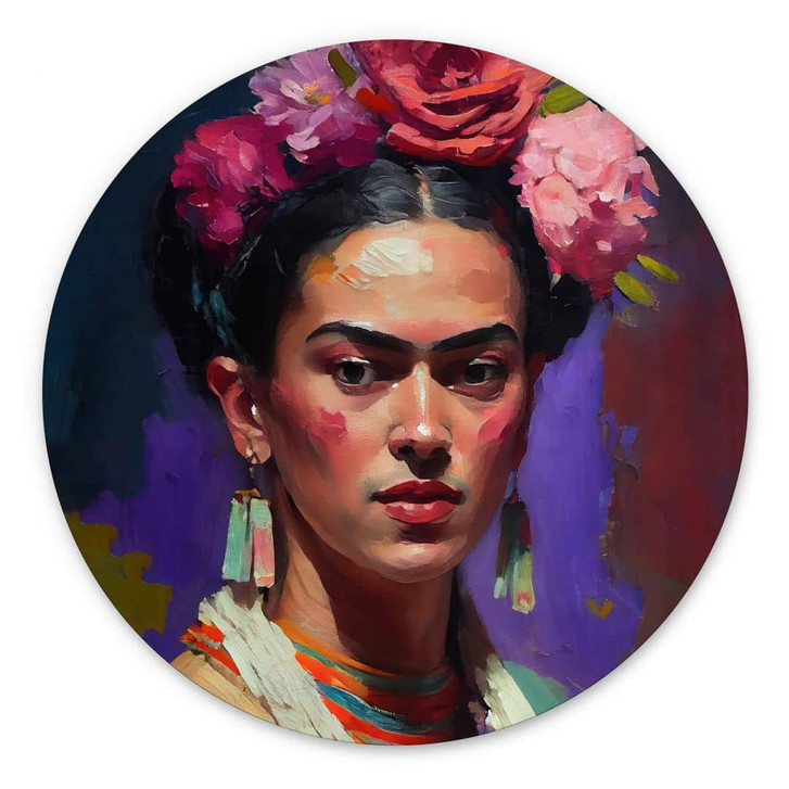 Rundes Wandbild Treechild - Portrait von Frida Kahlo - Alu-Dibond - WA394437