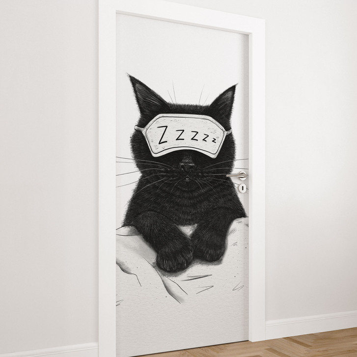 Türfolie Schwarze Katze mit Schlafmaske - Korenkova - WA511861