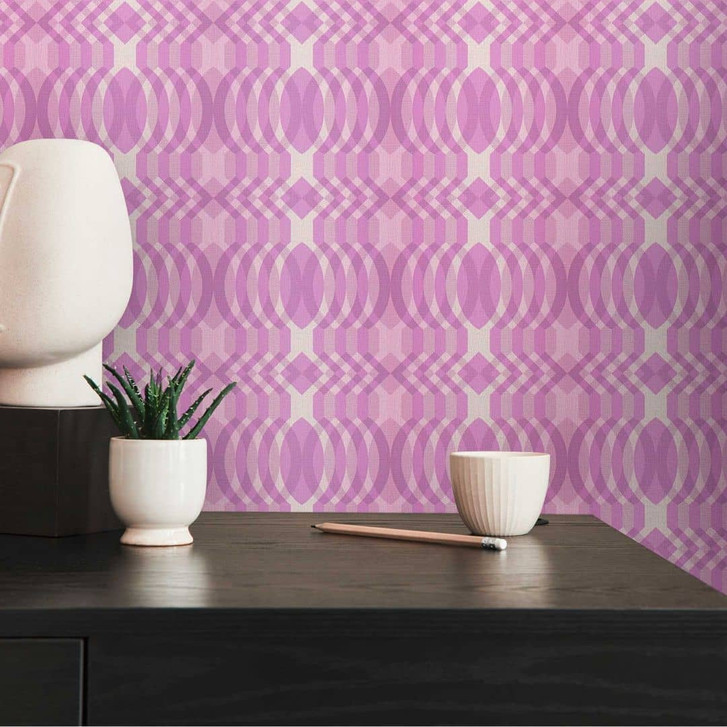 Geometrische Vliestapete Lila Creme - Grafik-Tapete im Retro-Stil - Vintage Mustertapete - WA396906