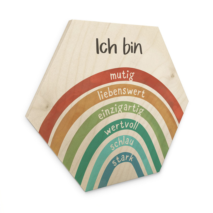 Holzbild Hexagon mit Regenbogen - Glaubenssätze wie 