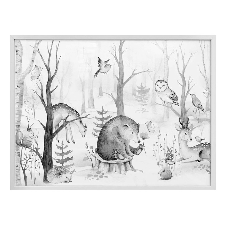 Poster Kvilis - Tierfreunde im Wald - schwarz-weiss - WA298187