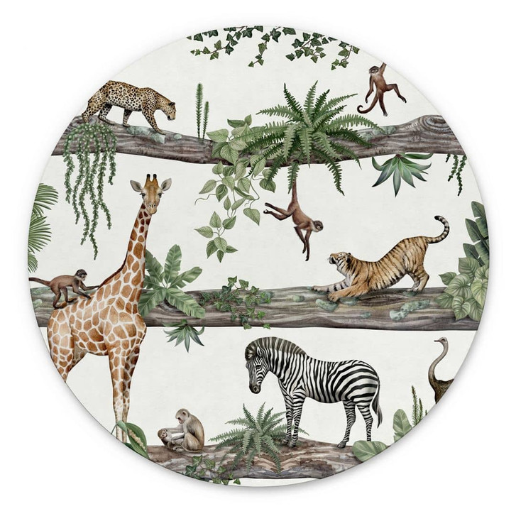 Wandbild Afrikanische Tiere im Dschungel - Kikki Belle - Alu-Dibond Rund - WA492071