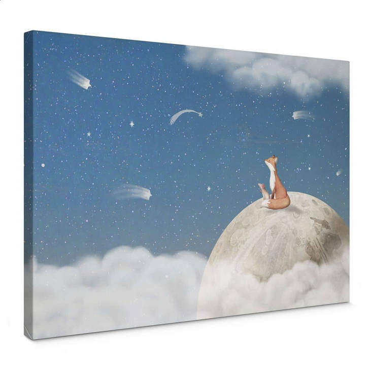 Leinwandbild Fuchs auf dem Mond mit Sternschnuppen - Oliver Robins - WA405096