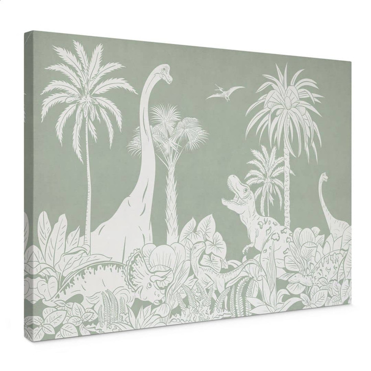 Leinwandbild Grüne Urzeitwelten - Dinosaurier unter Palmen - Kikki Belle - WA435781