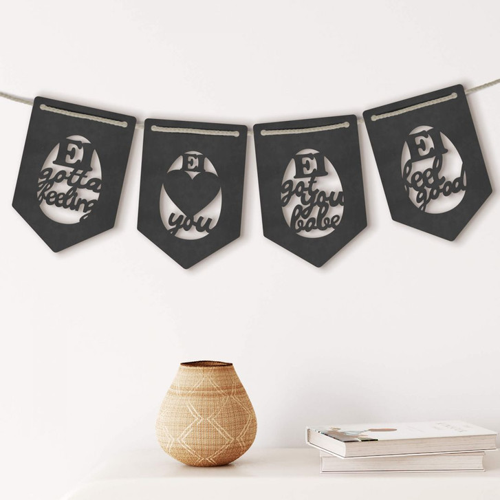 MDF - Holzdeko - Wimpelkette Ostern - Sprüche (4er Set) inkl. Baumwollseil - WA336174