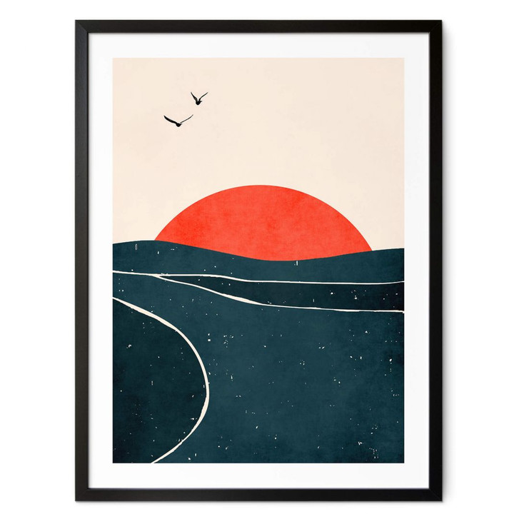 Poster Sonnenuntergang am Meer mit Tauben - Kubistika - WA407779