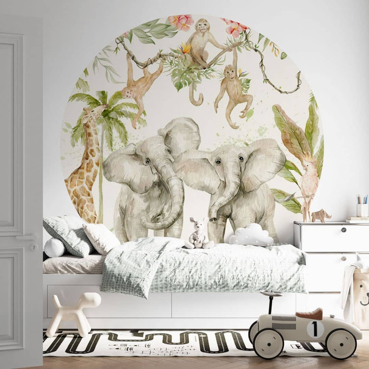 Fototapete Tiere im tropischen Dschungel - UN Designs - Rund - Selbstklebend/Vlies - WA470041