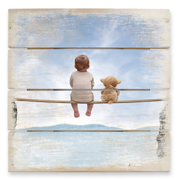 Holzbild Mit Teddy in den Bergen - 40 x 41.5 cm - WA132311