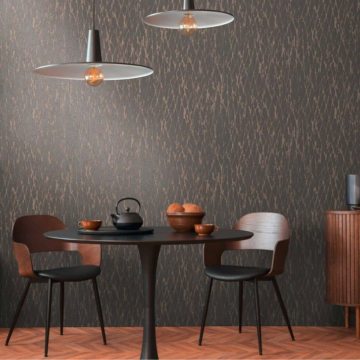 Strukturtapete Schwarz mit Goldakzenten - Vliestapete für luxuriöse Räume - WA397037