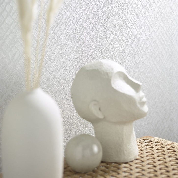 Vliestapete mit glänzendem Gitter Motiv weiss, pearl Struktur - WA508862