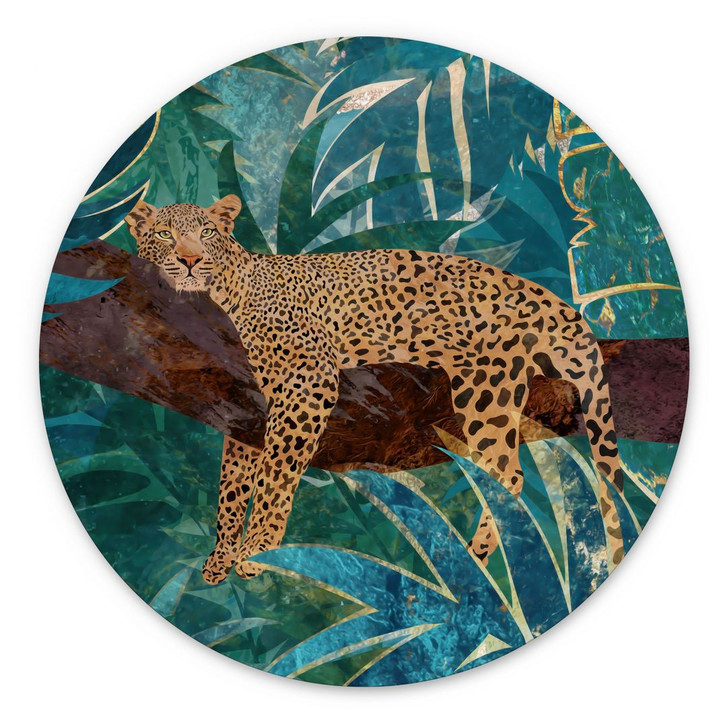 Wandbild Leopard im smaragdgrünen Dschungel - Manovski - Alu-Dibond Rund - WA458385