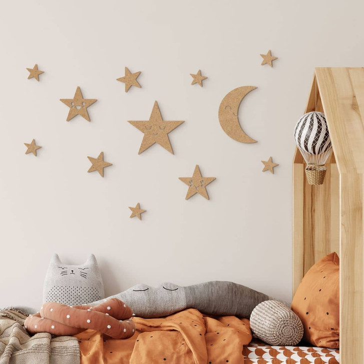 Wanddeko Mond und Sterne Set - Kawaii - MDF Natur - WA427230