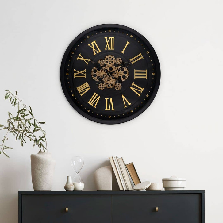 XL Steampunk Wanduhr im mit rotierende Zahnrädern und römischen Ziffern | Ø46 cm - WA418461