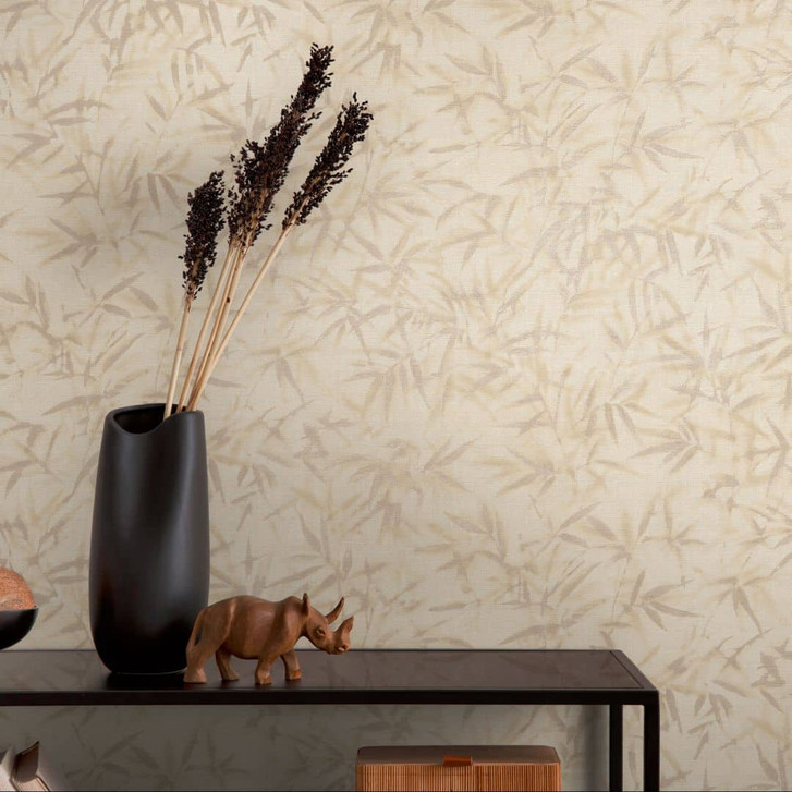 Blätter-Tapete Beige Braun - Dezente Mustertapete mit Bambus-Optik - Vliestapete - WA480142