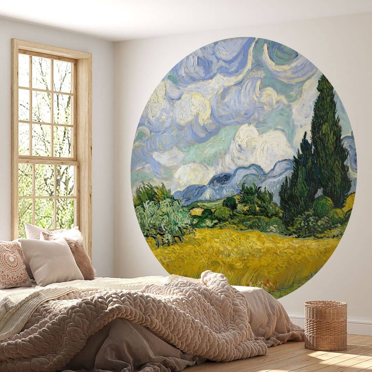 Fototapete van Gogh - Weizenfeld mit Zypressen - Rund - Selbstklebend/Vlies - WA470337