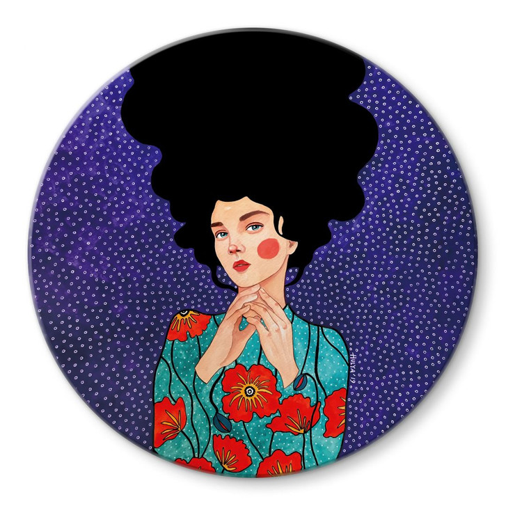 Glasbild Frau im Mohnblumenkleid - Hülya - Rund - WA495066