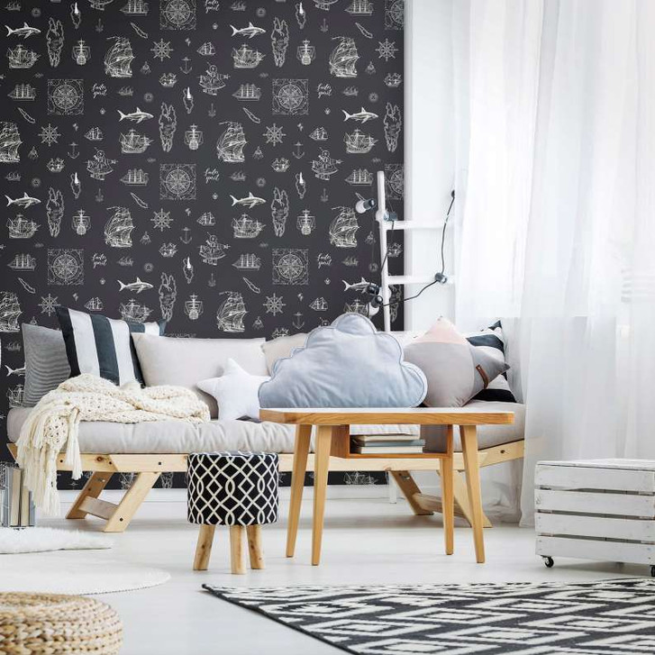 Kindertapete, Vliestapete mit Illustration Kids Walls schwarz, weiss - WA450925