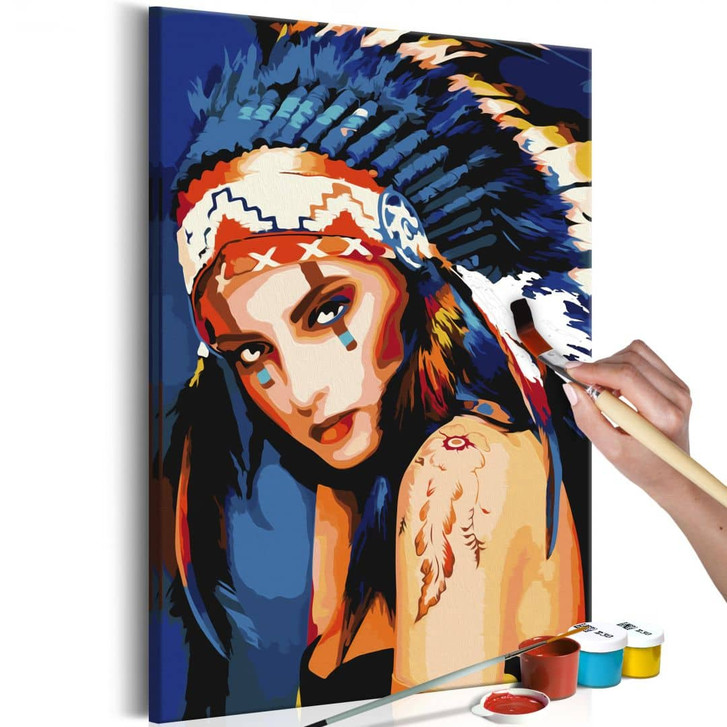 Malen nach Zahlen Leinwandbild - Indianerin - 40 x 50 cm - mit Keilrahmen - bespannt - WA437851