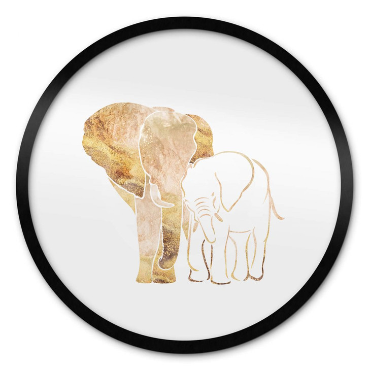 Poster Manovski - Line Art - Goldene Elefanten - Rund - WA379803