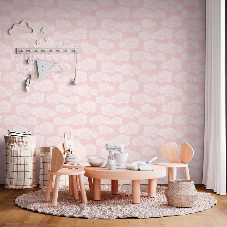 Wolken-Tapete Rosa Weiss - Kinderzimmer Tapete mit Himmelsmotiv - WA465376