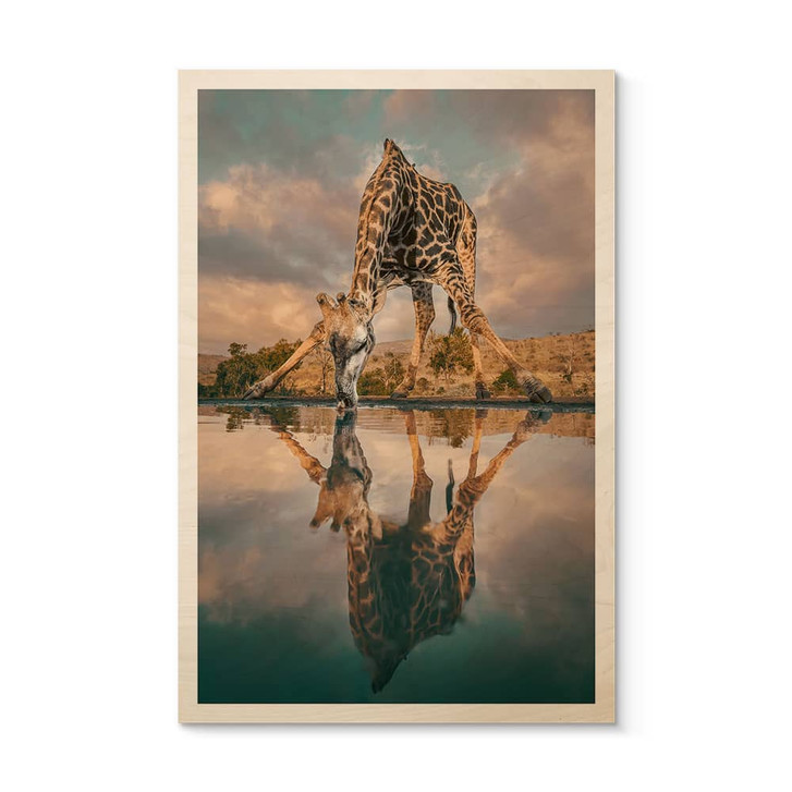 Holzbild Reflexion einer Giraffe in der Wildnis - Amtmann - WA432553