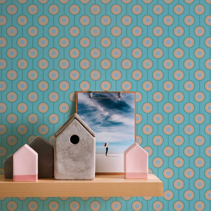 Retro-Tapete Blau Türkis - gepunktete Vliestapete mit Grafik Muster - Strukturtapete - WA396929