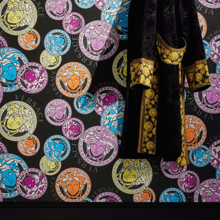 Versace Home Luxus Tapete Medusa Designer Vliestapete Bunt Schwarz Mustertapete - WA382492
