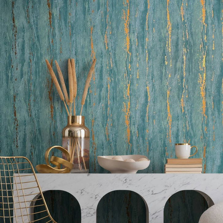 Vliestapete mit glänzender, grober Struktur grün Putzoptik - WA450704