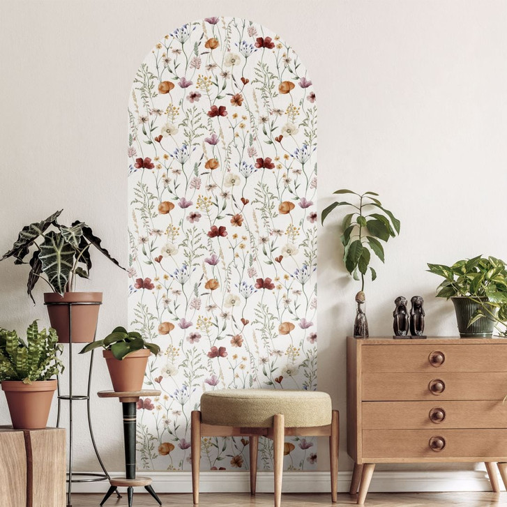 Wandtattoo Rundbogen Wandpaneel Bunte Wildblumen - UN Design - schmal - WA500901