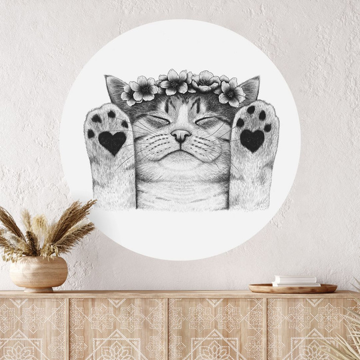 Wandtattoo Süsse Katze mit Herz-Pfoten - Korenkova - Rund - WA437453