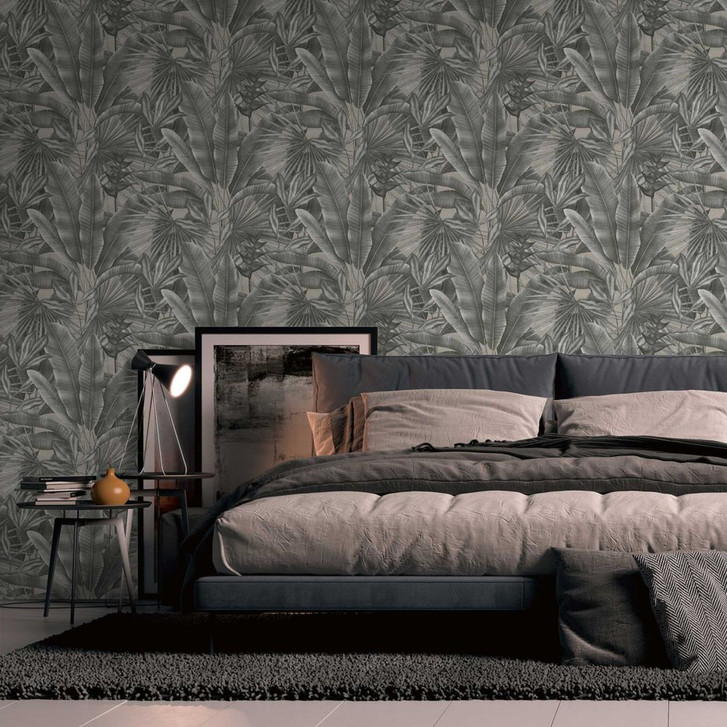 Edle Blätter-Tapete in Grau - Elegante Vliestapete mit Blattwerk für moderne Interieur - WA397086