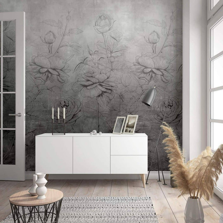 Fototapete mit Blumentotiv, Blumentapete Grau 2.70 x 1.59 cm - WA449004
