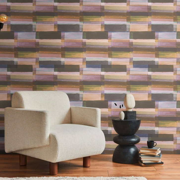 Karierte Tapete Aquarelloptik Braun Grün – Karo-Muster weich verlaufend – Vliestapete modern - WA459188